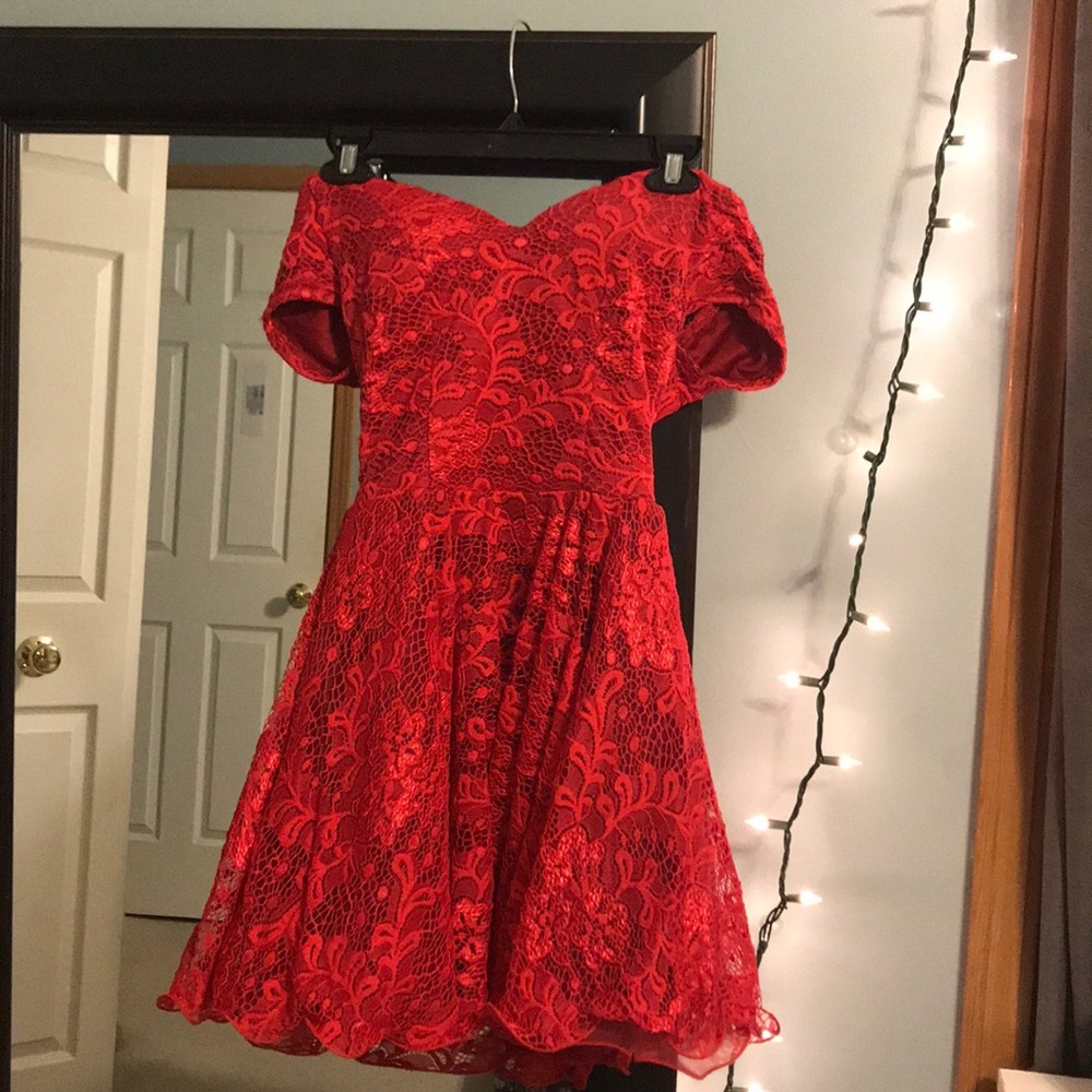Strapless red dress